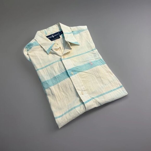 Polo Ralph Lauren Men's White & Baby Blue Striped Button-Down Shirt - Picture 1 of 4